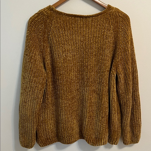 a new day chunky knit sweater top XL gold mustard V neckline pullover cozy soft - Picture 8 of 11